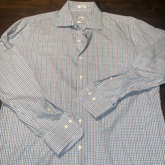 Peter Millar Crown Finish Shirt Mens Large Check Blue Pink Green Long Sleeve - Picture 1 of 6